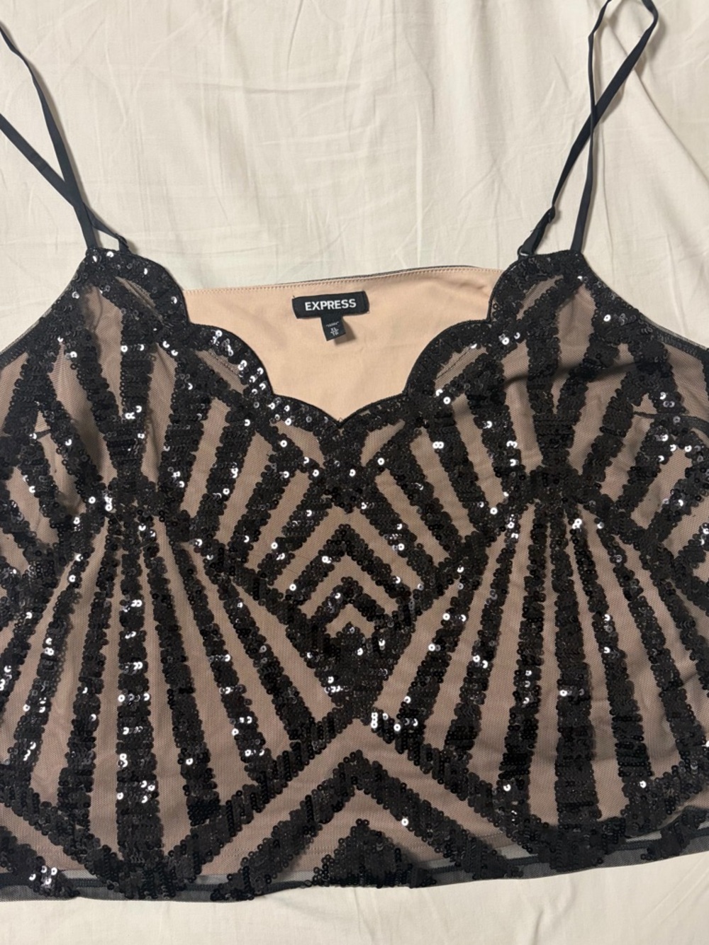 Express Black Sequin Nude Crop Cami